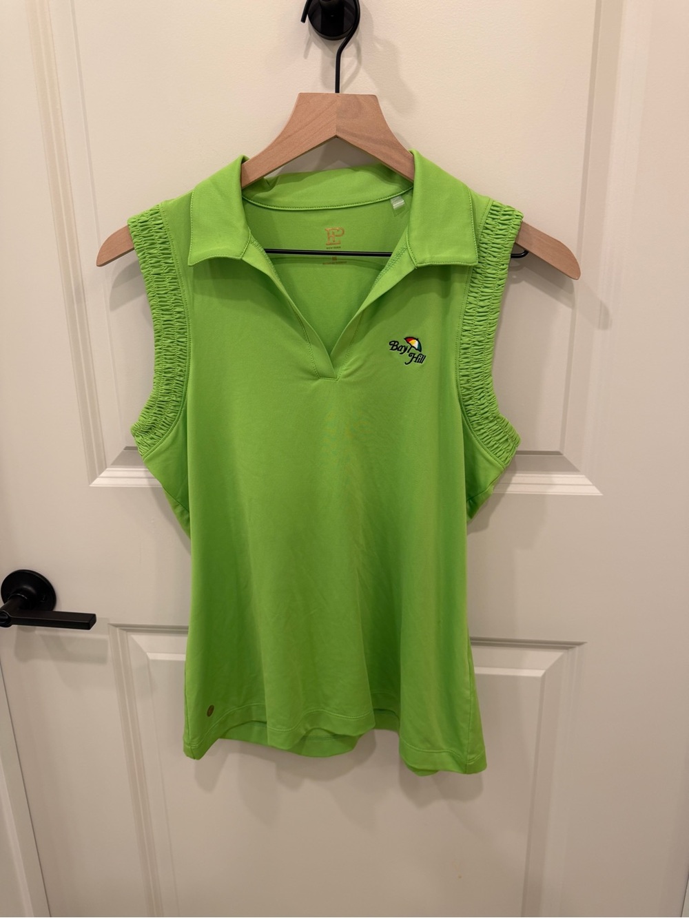 bolle Lime Green Sleeveless Polo Tank with Smocked Armholes